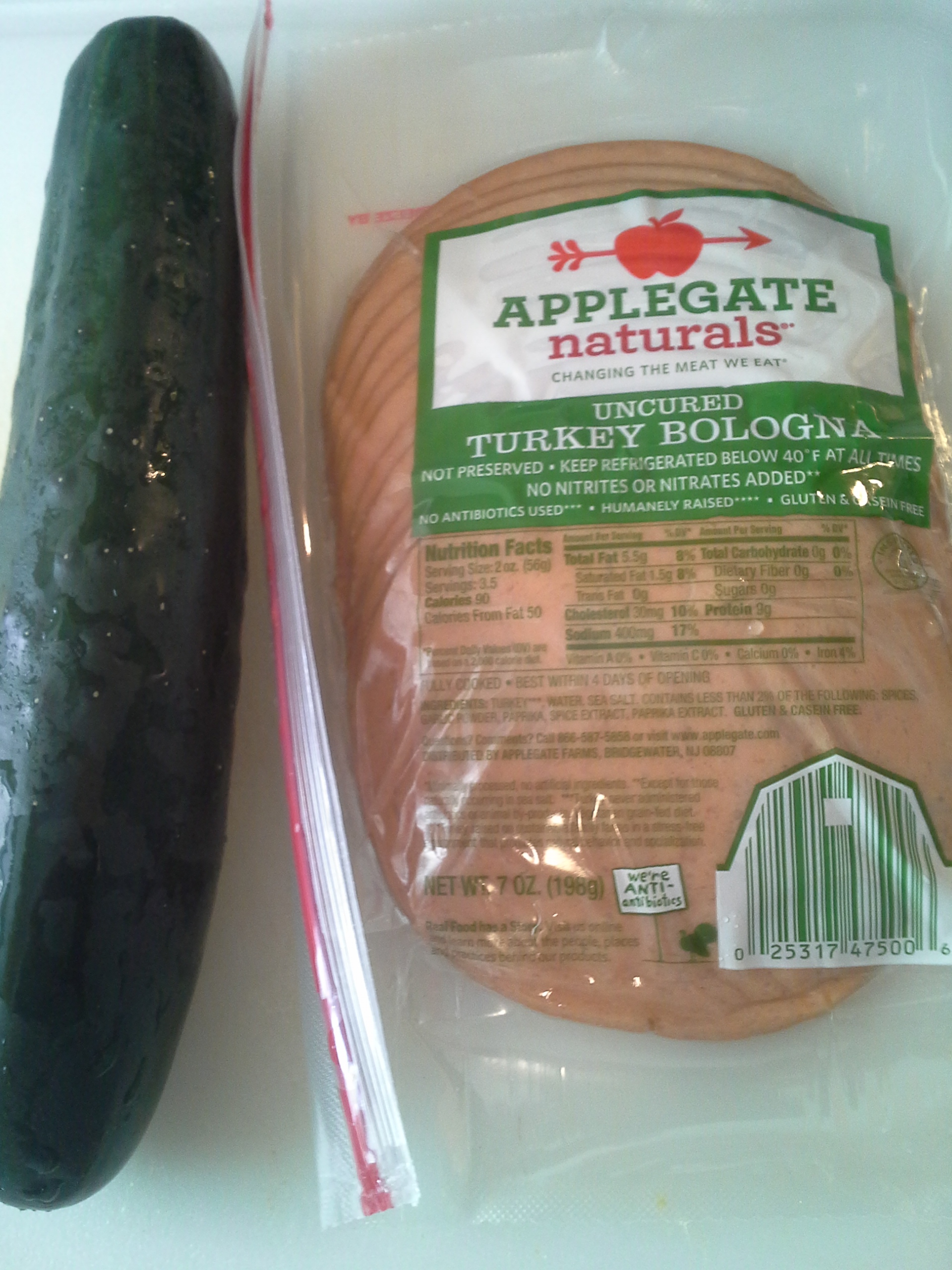 Lunch: 3:40 p.m. | 7 oz. turkey bologna, 1 cucumber