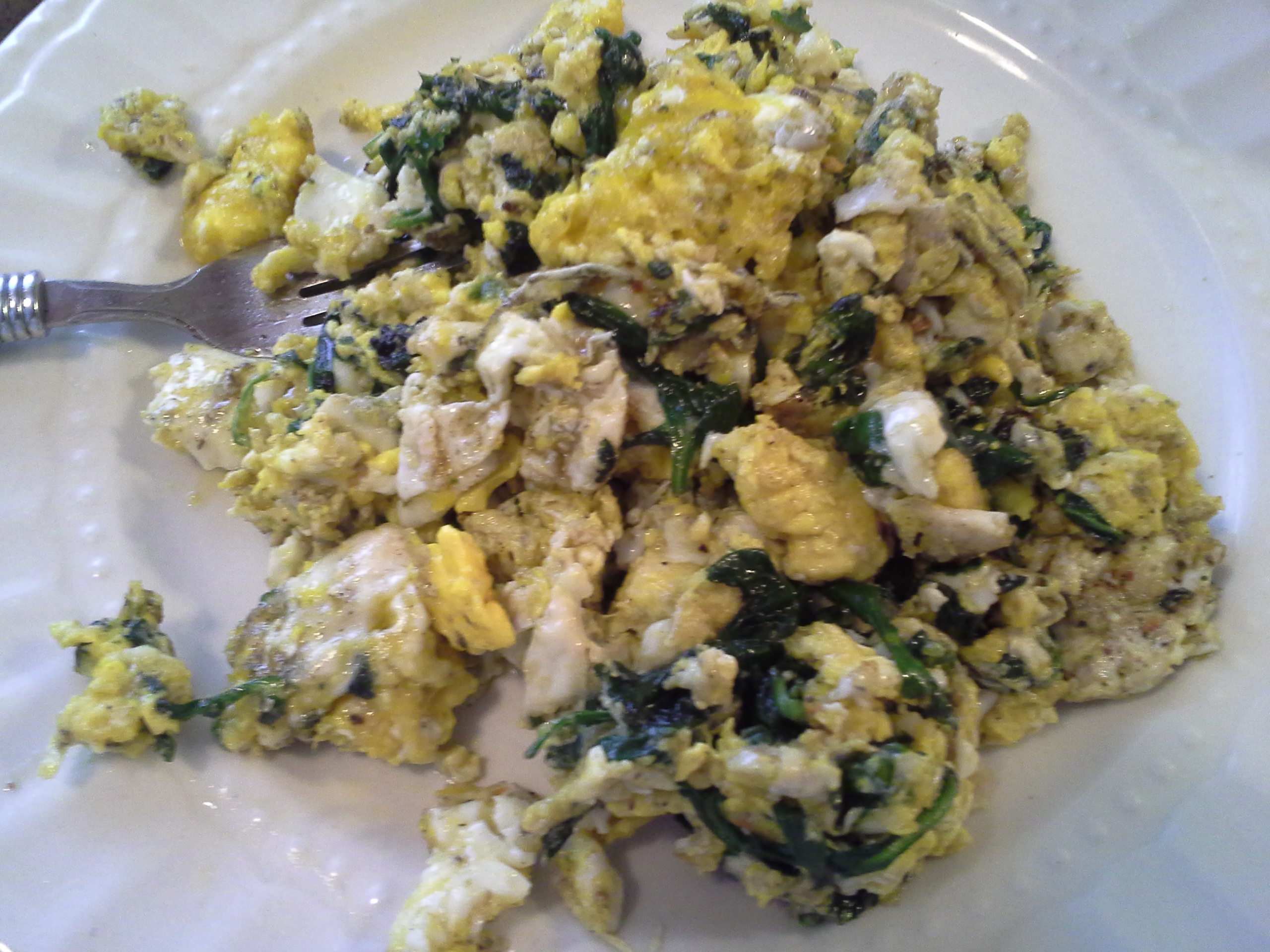 Breakfast: 11:30 a.m. | 4 eggs, 2 oz. greens mix, 2 Tbsp. coconut oil, herbs & spices