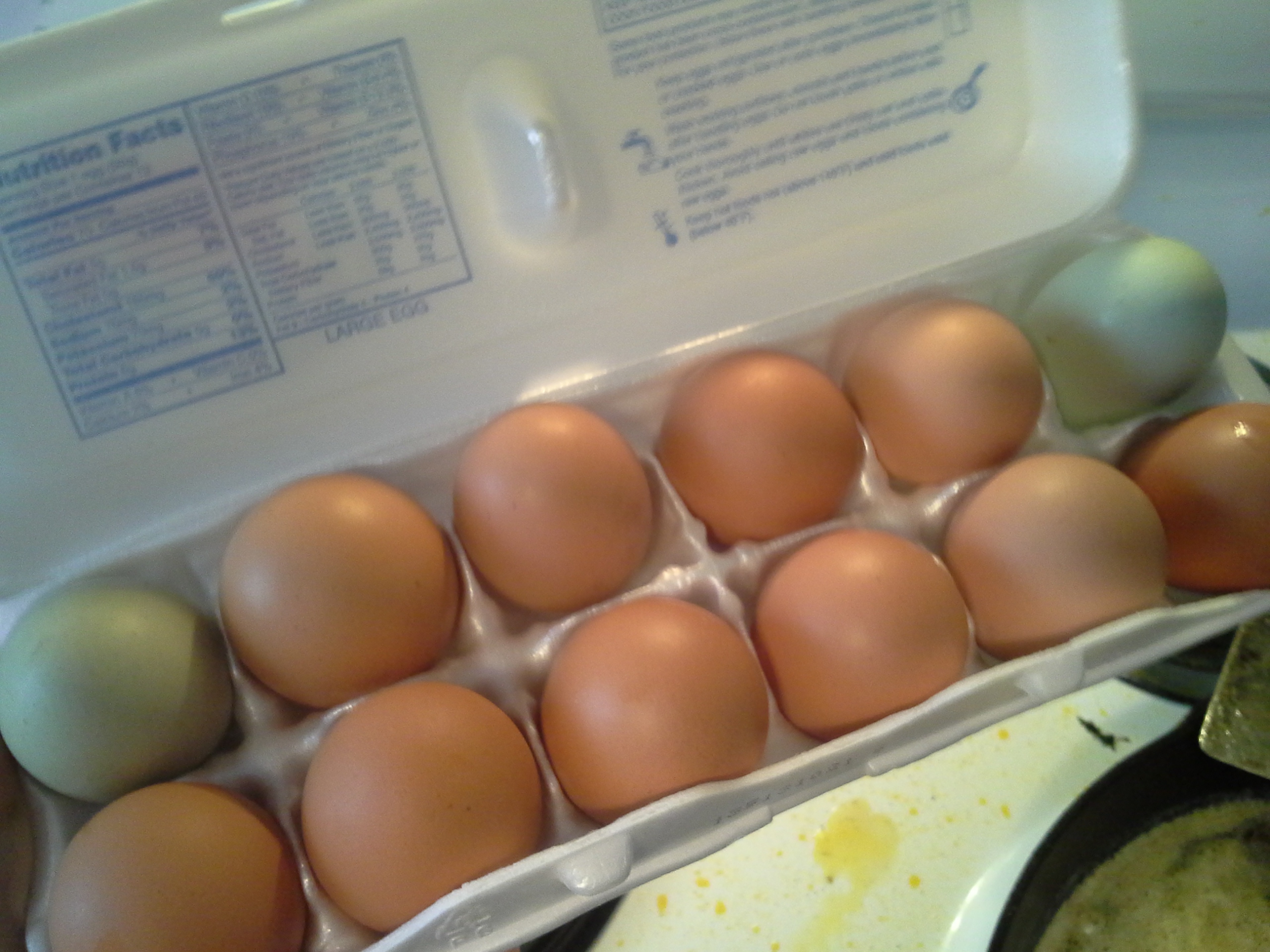 Blue and brown farm-fresh eggs