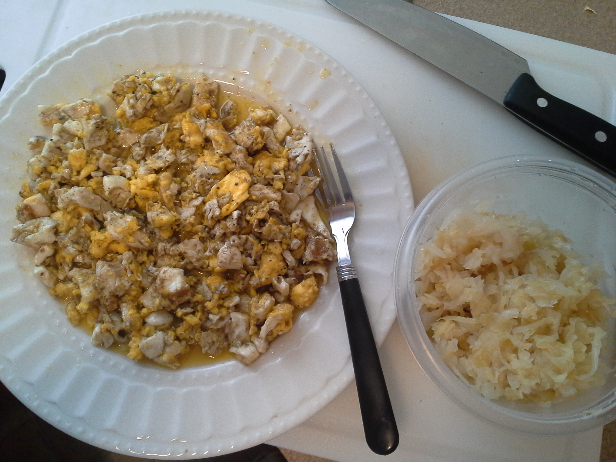 Breakfast: 11:55 a.m. | 4 eggs, sauerkraut, Kerrygold butter, herbs & spices