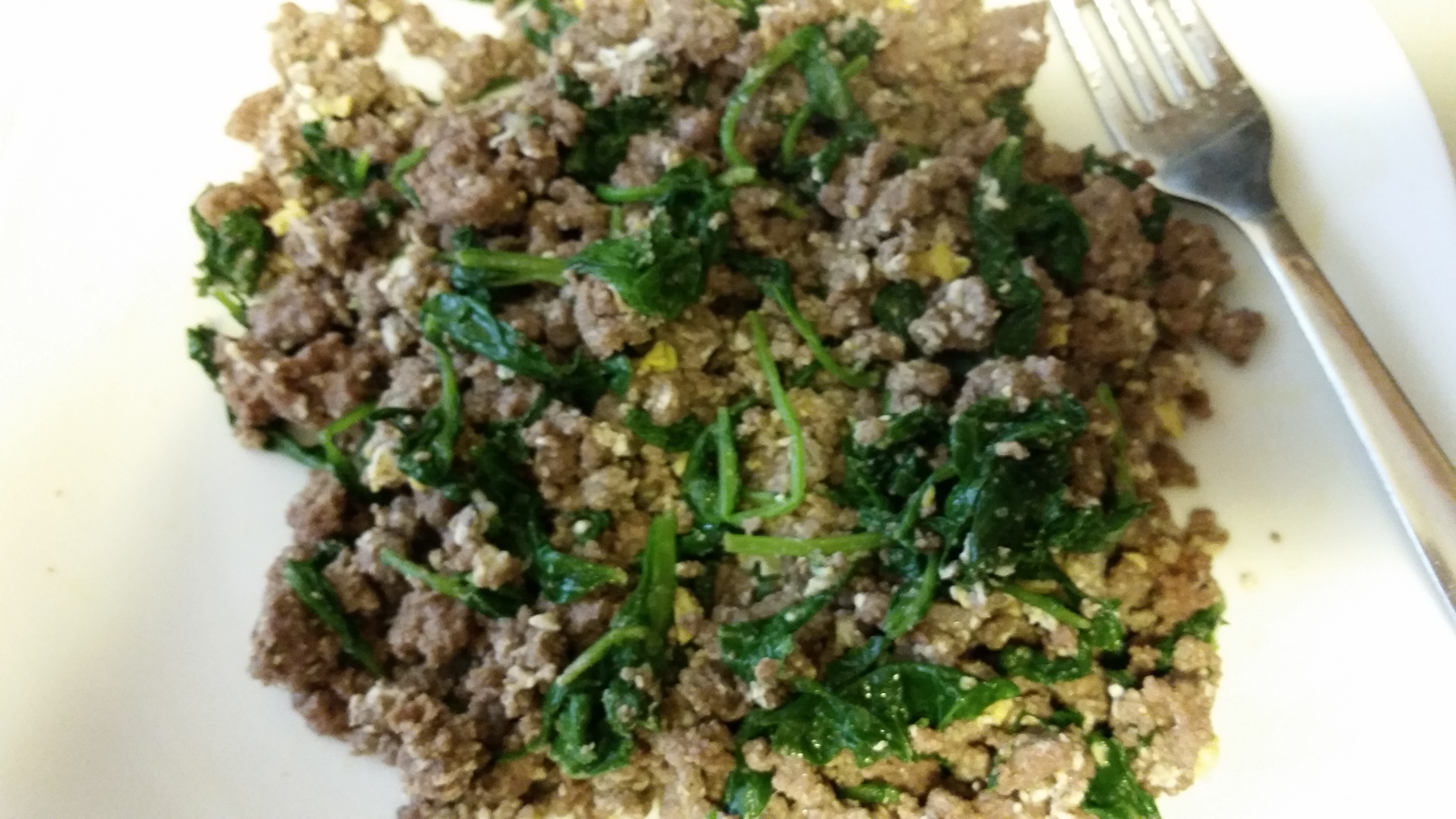 Breakfast: 8:20 a.m. | organic ground beef, eggs, baby kale, herbs & spices